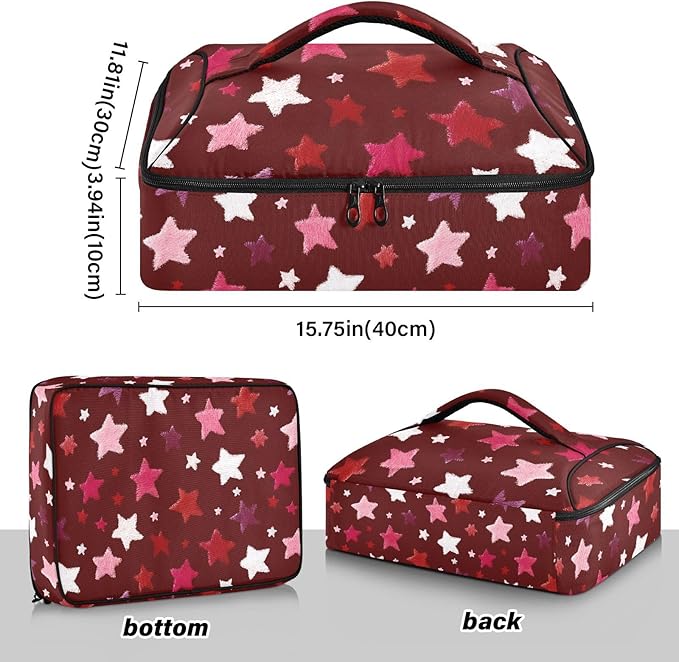 Casserole Carrier Red Stars PatternInsulated Casserole Carrier for Hot or Cold Food Thermal Lunch Tote for Potluck Parties Picnic Beach Fits 9 x 13 Inches Baking Dish