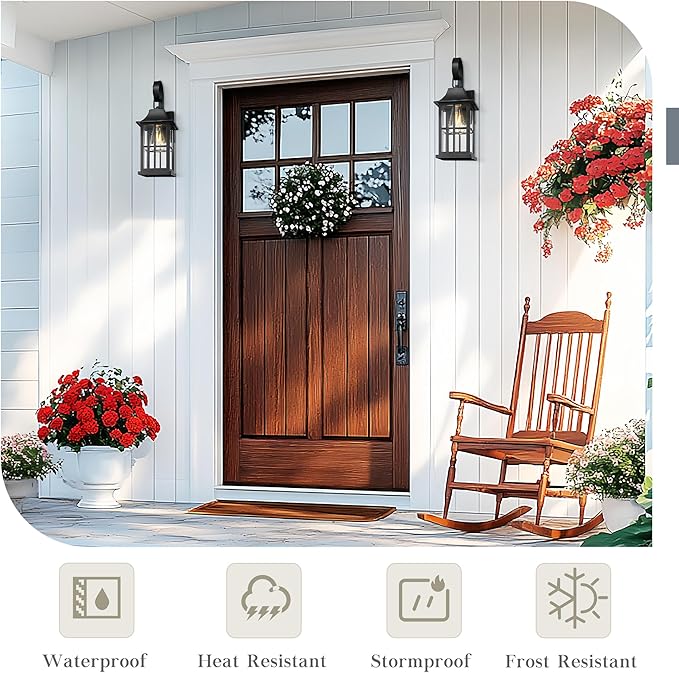 Emliviar 15.4 Wall Sconces Set of Two Outside Wall Light Fixtures with Clear Glass Matte Black Coach Lamps for Front Door YXE306B-2PK BK