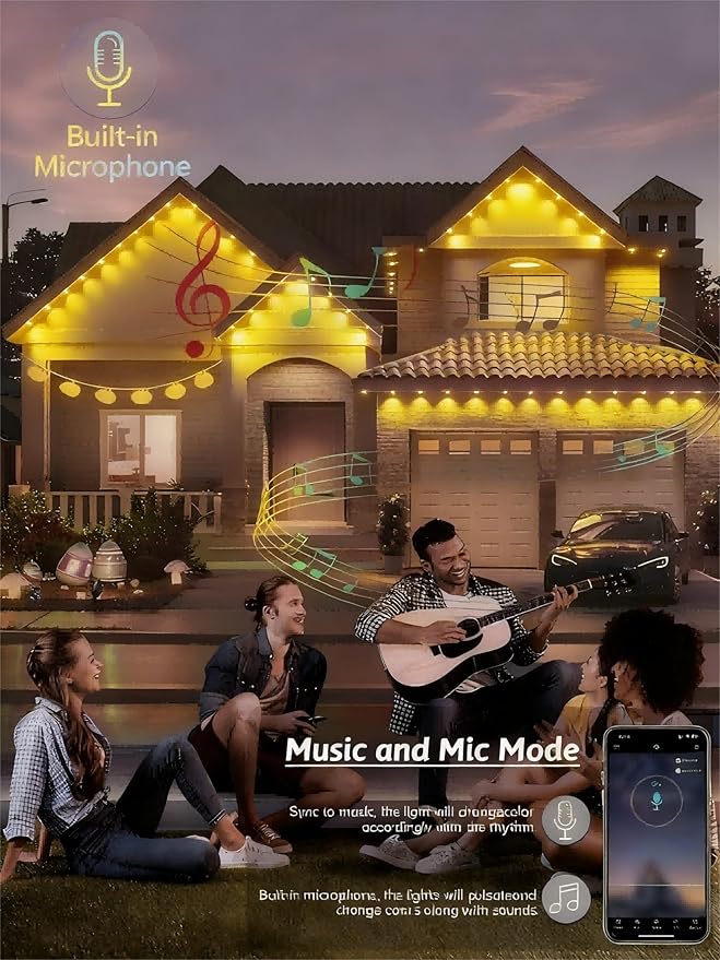 Permanent Outdoor Lights250FT RGB Christmas House Lights Outdoor with APP Remote Control IP67 Waterproof Smart Eternity Eaves Lighting for Holiday Party Daily