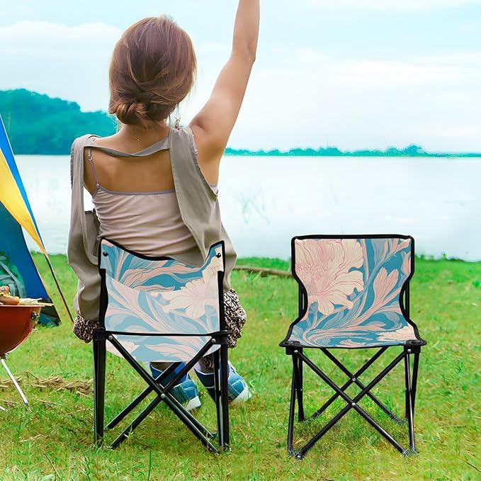 Soft Floral Portable Camping Chairs Folding Chair - Durable Oxford Fabric Lightweight Iron Frame Easy Fold Design - Ideal for Outdoor Activities Camping Fishing and Travel