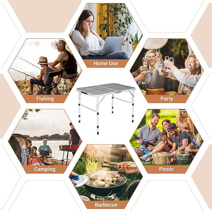 GYMAX Aluminum Folding Camping Table Adjustable Grill Table Portable Metal Grill Stand for BBQ Camping Outdoor Cooking