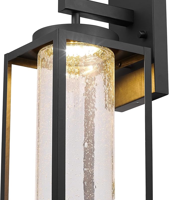 Globe Electric 44359 Capulet LED Integrated Outdoor Indoor Wall Sconce Black Clear Bubble Glass Center Column Dimmable 12W 850 Lumens