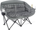 Double Camping Chairs Padded Loveseat Chair for 2 Person - Heavy Duty Oversized Camping Couch for Adults Outdoor Lawn Beach Portable Folding Sofa with Cup Holders Support 600lbs Grey