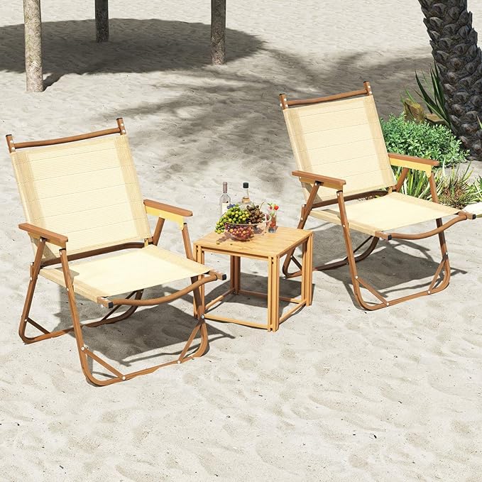 Goplus Folding Camp Chairs Lightweight Beach Chairs with Aluminum Frame Support 400 LBS Portable Lawn Chairs with Armrests for Outdoor (2)