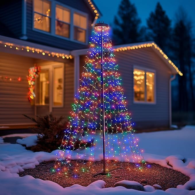 Dazzle Bright Smart Christmas Tree Lights 448 LED Color Changing Waterfall Tree Topper Lights with Remote &amp APP 8.2FT X 16 Lines RGB Christmas Light for Indoor Outdoor Party Xmas Decoration