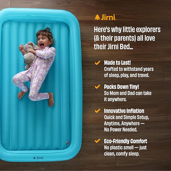 Toddler Camping Bed with Bumpers &amp Pump Sack – Ultralight Compact &amp PVC-Free Inflatable Kids Travel Bed in 40D Ripstop Nylon for Camping &amp Family Travel