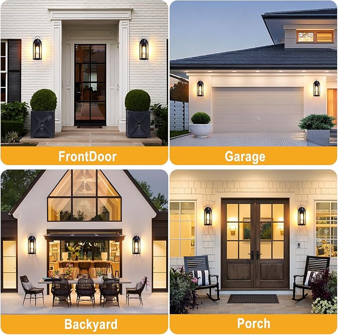 Dusk to Dawn Outdoor Lighting Fixtures Black Waterproof Sconce Outside Lamp Exterior Wall Sconce Front Door Porch Wall Mount Light Fixtures Anti Rust Wall Lantern for Garage Doorway