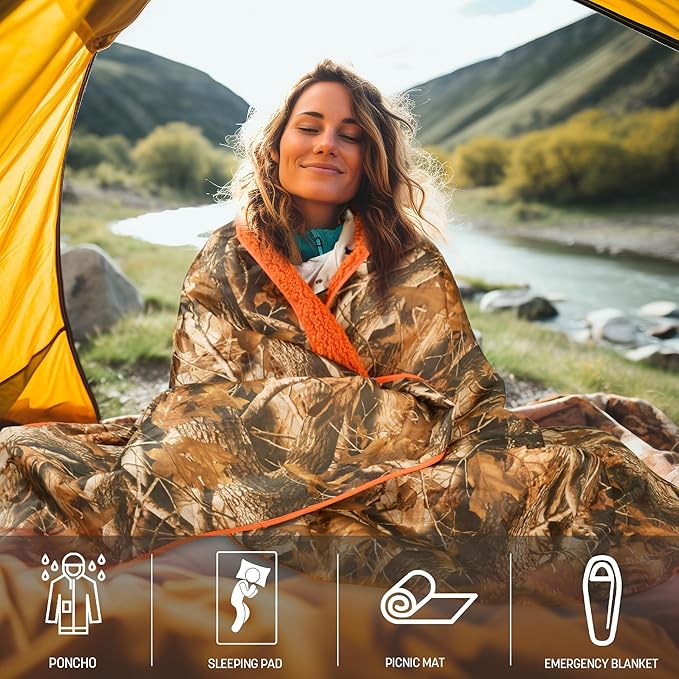 Tirrinia Waterproof Outdoor Blanket with Sherpa Lining Windproof Triple Layers Warm Comfy Foldable for Camping Stadium Beach Picnic Grass Concerts Car Dog 51''X 59'' &amp 59''X 80''