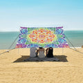 ALAZA Rainbow Mandala Flower Beach Tent Sun Shelter UPF50+ Protection Beach Shade Canopy w/ 4 Sandbags for Outdoor Camping Fishing Backyard Fun Picnic 10x9 ft