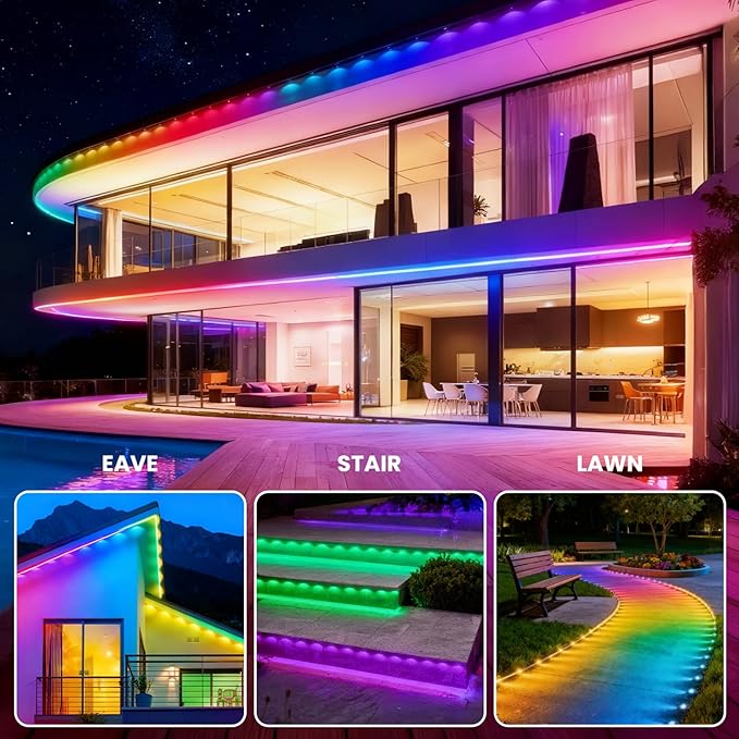 Permanent Outdoor Lights APP Control 50ft 30 LED Smart RGB+IC Warm/Cool White House Eave Light for Halloween Christmas Alexa Google Support Timing with Remote Controller