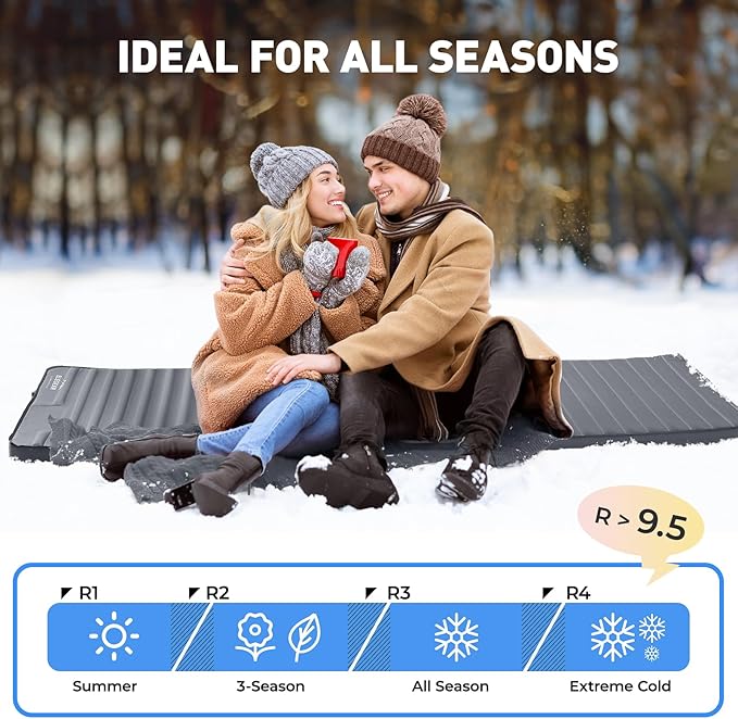 Elegear CumbreX™ Air &amp Foam Camping Sleeping Pad HexaFoam Camping Mattress Pad with Built-in Foot Pump Memory Foam Camp Pad 4-Season R-Value 9.5 Camp Sleeping Mat for Travel/Car/Tent Gray
