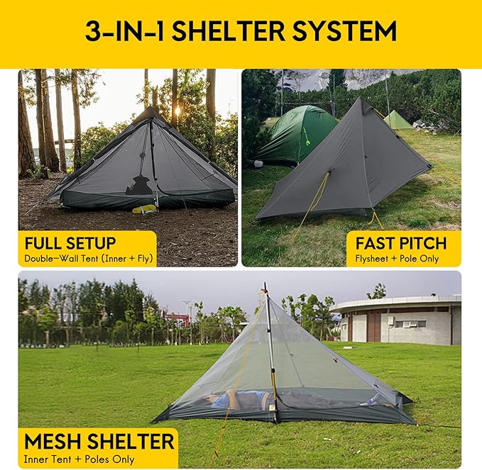 LANSHAN Ultralight Tent 3-Season Backpacking Tent for 1-Person or 2-Person Camping Trekking Kayaking Climbing Hiking