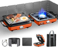 ODSD 2 Burner Camping Stove with Windshield 20000 BTU Propane Camp Stove Portable Folding Gas Stove Camping Essentials Gear Includes Frying Pan Coffee Stand &amp Carry Bag Orange