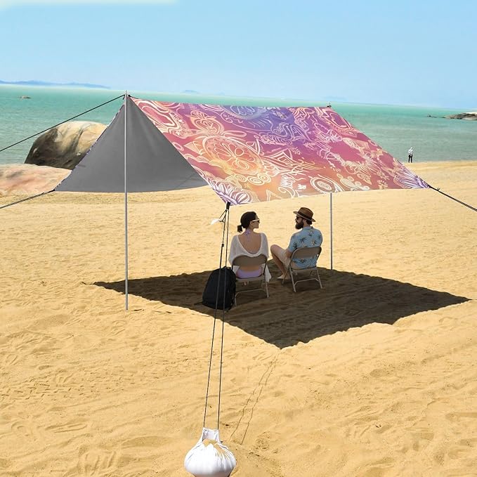 ALAZA Gradient Mandala Beach Tent Sun Shelter UPF50+ Protection Beach Shade Canopy w/ 4 Sandbags for Outdoor Camping Fishing Backyard Fun Picnic 10x9 ft