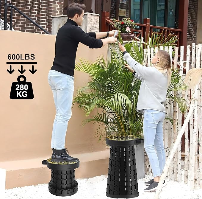 ALEVMOOM Upgraded Telescoping Collapsible Stool with Cushion Folding Stool with Printing Portable Retractable Foldable Seat Max Load 550lbs for Adults Camping Fishing Outdoor