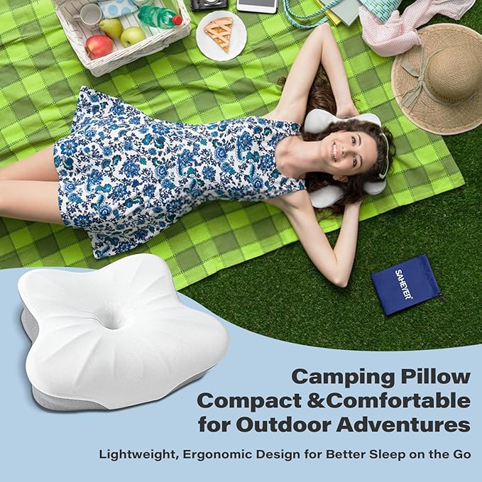 SAHEYER Memory Foam Camping Pillow Travel Pillows for Sleeping Cervical Neck Support Camping Gear Accessories - Small Pillow Travel Essentials for Sleep Backpack Hammock 11.81x9.84x3.94 in Gray