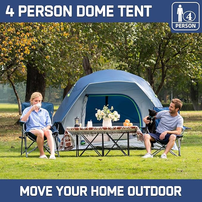 Happy Travel Camping Tent 4/6 Person Dome Tents for Camping with Rainfly Waterproof Clip Easy Setup Portable Family Tent with Mesh Windows 20% More Headroom Backpacking Tents for Camping &amp Hiki