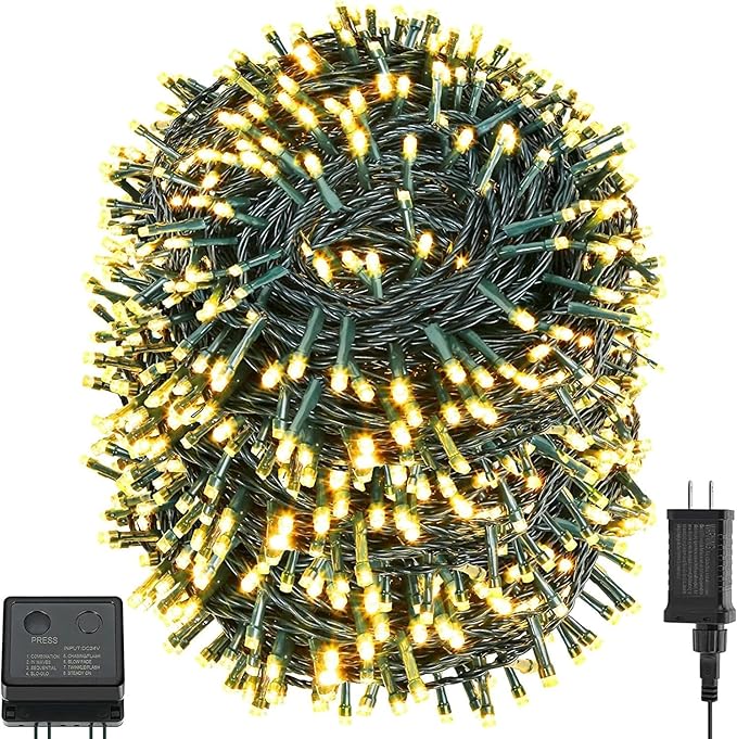 QUWIN Waterproof LED Outdoor Christmas String Lights 279Ft 800 LED UL Certified 8 Modes with End-to-End Plug Indoor &amp Outside Fairy Light for Christmas Tree Patio Wedding Party (Warm White)