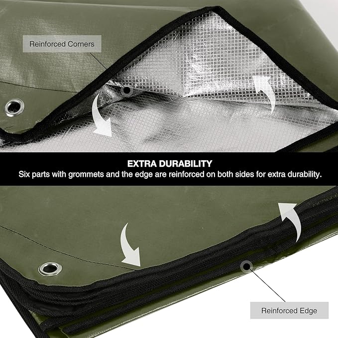 RedSwing 2 Pack Heavy Duty Waterproof Emergency Thermal Tarp Insulated Survival Blanket for Outdoor Camping Hiking and Emergency Shelter Green+Black