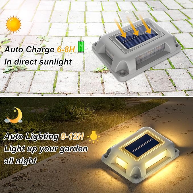 T-SUN Solar Dock Lights Solar Driveway Lights Outdoor 24 Pack LED Ground Driveway Light 3000K Warm White Deck Light for Path Garden Sidewalk Stair Ground Pathway