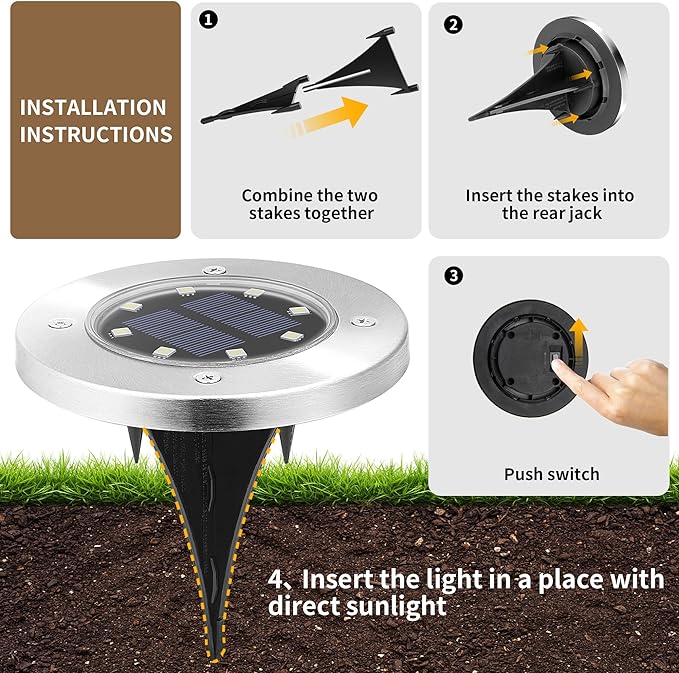 SOLPEX 20 Pack Solar Ground Lights Waterproof Solar Powered Garden Lights Landscape Lighting for Pathway Driveway Patio Backyard Walkway (Warm White)