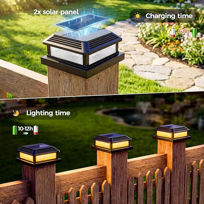 Solar Post Cap Lights Outdoor with Remote 10pack - Control 8 RGB Color Changing &amp Multicolor Flow Modes Easily IP65 Waterproof - Fits 4x4/5x5 Wood/Vinyl Fence Deck Posts Patio Garden Black
