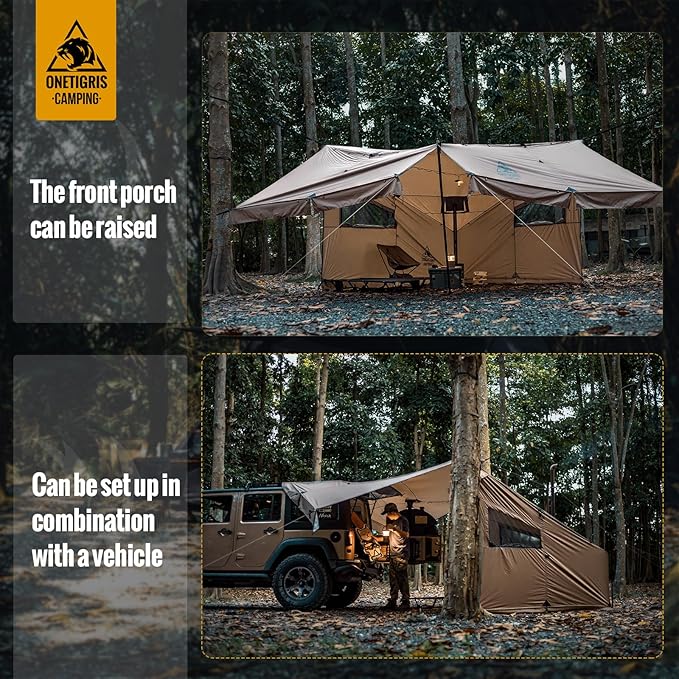 OneTigris COZSHACK Hot Tent Large Spacious 4 Person Tent with Stove Jack Windproof Waterproof Tent for Wood Stove Bushcraft Camping Travel Truck Family