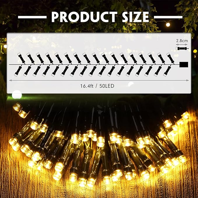 Tuanse 8 Pack Battery Operated Outdoor Christmas Tree String Lights16.4 ft Mini Light Outdoor Christmas Lights with 50 Led of Dark Green Cable Lighting for Bedroom Garden Yard (Warm Light)