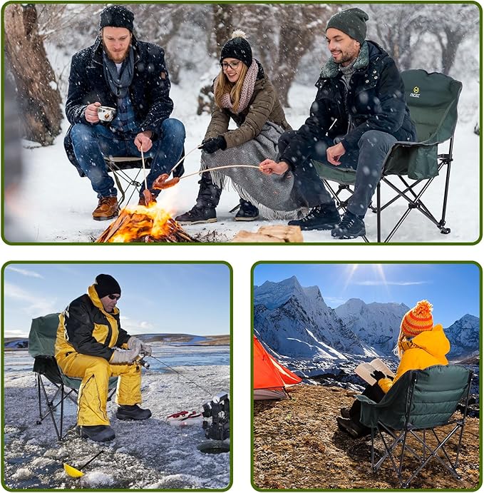 Nice C Heated Camping Chairs with Battery Outdoor Heated Sports Chair Oversized XL Padded Camping Chair Wide&ampThick Heavy Duty 400lb Carry Bag Cup Holder &amp Cooler (Two Green)