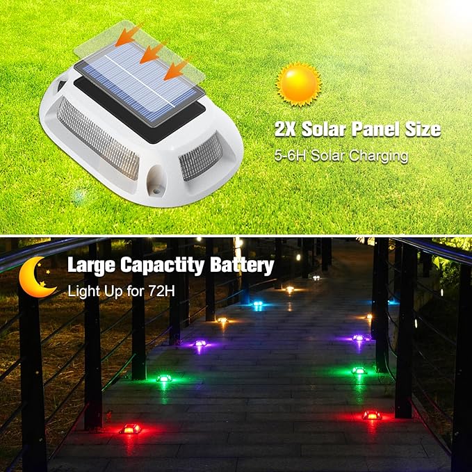 VOLISUN Solar Driveway Lights Dock Deck Lights 4 Pack9 Colors in 1 Led IP67 Waterproof Outdoor Warning Step Lights for Driveway Sidewalk Pathway RGB
