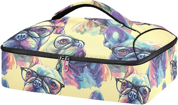 Casserole Carrier Cool Dog Wearing GlassesInsulated Casserole Carrier for Hot or Cold Food Thermal Lunch Tote for Potluck Parties Picnic Beach Fits 9 x 13 Inches Baking Dish