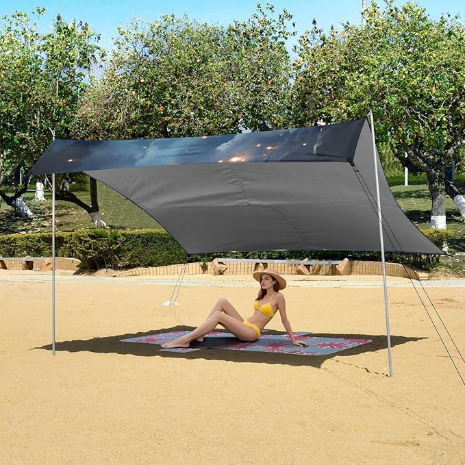 ALAZA Cute Elephant Beach Tent Sun Shelter UPF50+ Protection Beach Shade Canopy w/ 4 Sandbags for Outdoor Camping Fishing Backyard Fun Picnic 10x9 ft