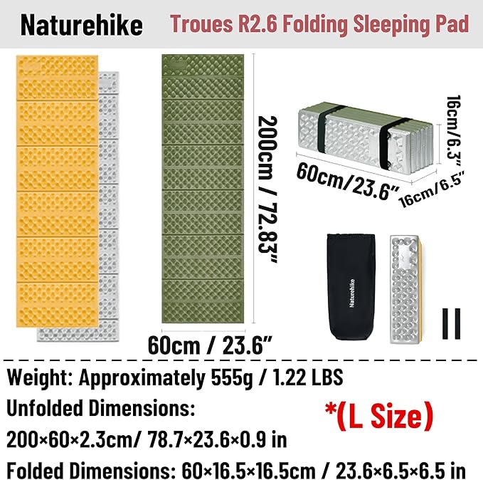 Naturehike Ultralight Foam Sleeping Pad - R1.8/R2.6/R3.0 Closed Cell Mattress Thick Portable Folding Mat for Backpacking Waterproof &amp Compact for Camping Hiking Travel and Car Camping