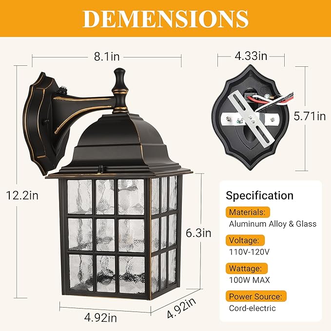 Black Dusk to Dawn Outdoor Lights for House with Gold Rim Sensor Exterior Lighting Fixtures Wall Mount Waterproof Porch Lights Wall Lantern Lamp Outside Sconce for Front Door Garage 2 Pack