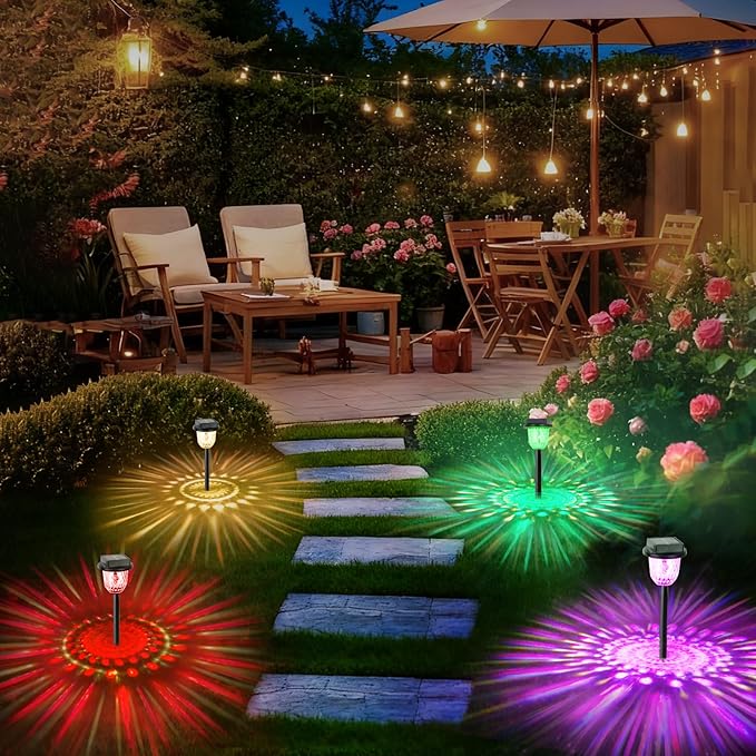 echosari 6 Pack Christmas Color Changing Solar Lights Outdoor Pathway Dynamic Multicolor &amp Warm White Waterproof Solar Garden Lights Path Lights for Landscape Driveway Walkway Lawn