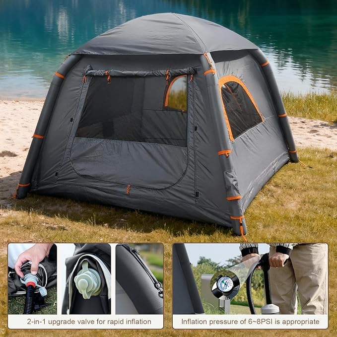Inflatable Tents for Camping2/4 Person Easy Setup Blow Up Tents for 4 Seasons Waterproof InflatableTent for Camping Air Glamping Tents for Camping Adult