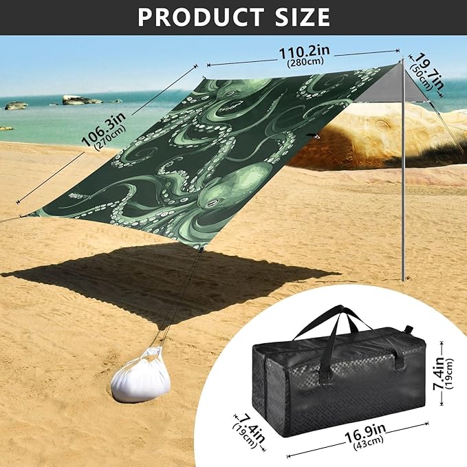 Beach Tent Sun Shelter Octopus Dancing Lightweight &amp Easy Setup Beach Shade Canopy for Camping Fishing