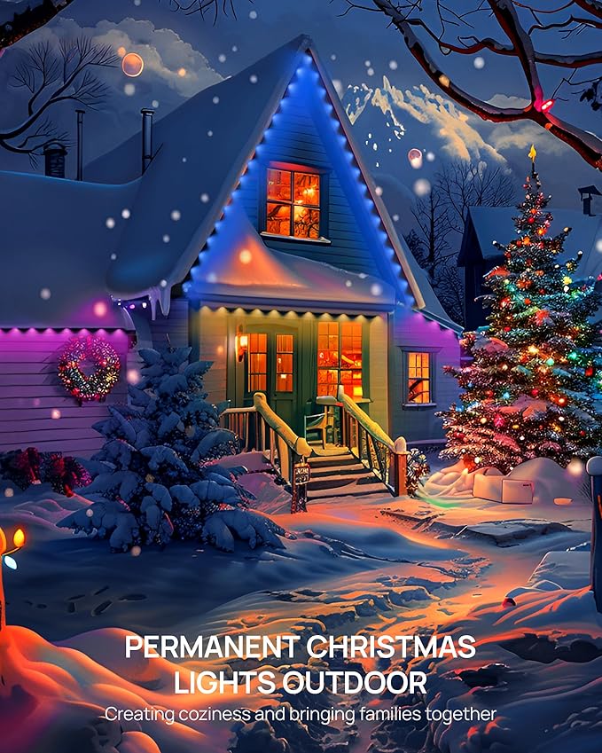 VCOKEN Permanent Outdoor Lights 63.6ft with 36LED Outdoor Christmas Lights with App Control Remote DIY Scene Modes Eaves IP65 Waterproof Light for Christmas Holiday Decor Garden Decor
