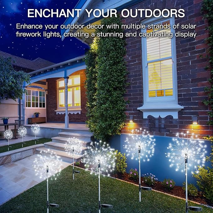 suddus Solar Garden Lights Outdoor Waterproof Decorative 2Pack 150LED Firework Lights Solar Fairy Lights for Yard Garden Party Patio Pathway Flowerbed - White