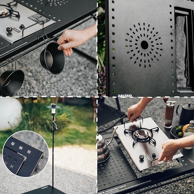 Onlyfire IGT Camping Table Kit with Propane Gas Stove and Carrying Case Portable Folding Camp Table IGT Unit Combination Combo for Picnic RV Car Trip Tailgating Patio Backyard GS337