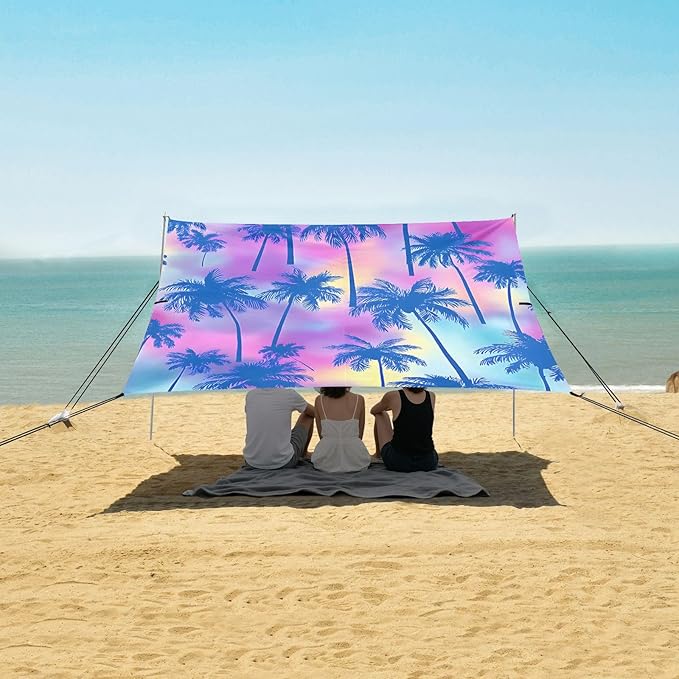 Beach Tent Sun Shelter Cool Blue Coconut Tree Lightweight &amp Easy Setup Beach Shade Canopy for Camping Fishing