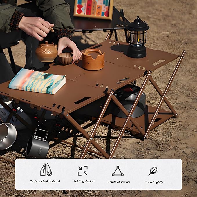 Folding Camping Table Portable Multi-Functional 4-Tier Picnic Rack Carbon Steel 37 with Storage Bag and 4 Hooks Indoor Outdoor Heavy Duty Portable for Picnic Party Camping