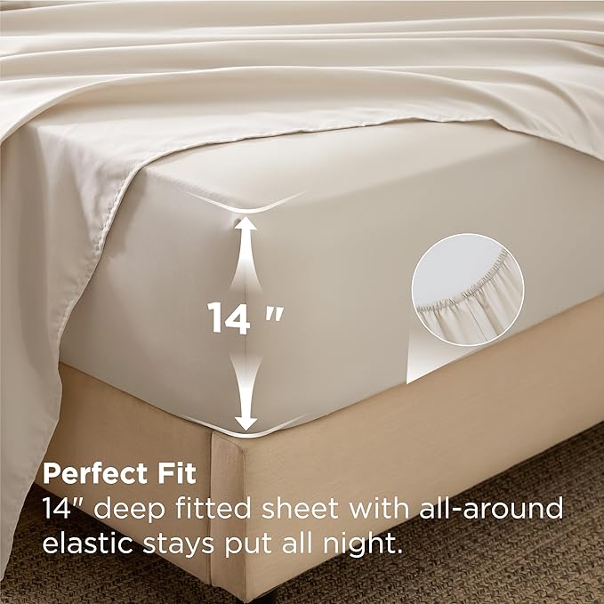 Bedsure 7 Pieces King Comforter Set Premium Series Hotel Luxury Soft Bed in a Bag Goose Down Alternative Safe for Sensitive Skin Bedding Comforter All Season Medium Warmth Beige Wavy Quilted