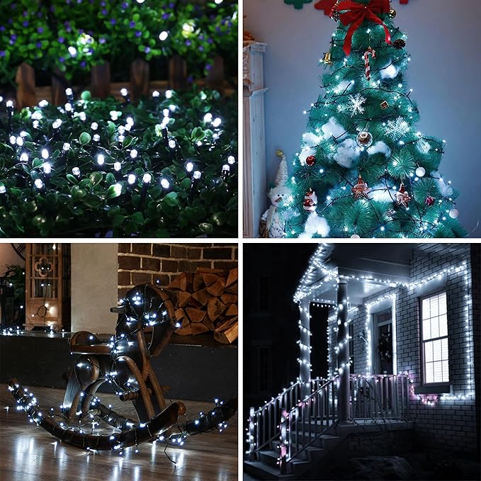 kemooie 500 LED Christmas String Lights 164FT 8 Lighting Mode with Memory Plug in Green Wire Waterproof Lights for Outdoor Indoor Birthday Christmas Wedding Party Garden Balcony Decorations (White)