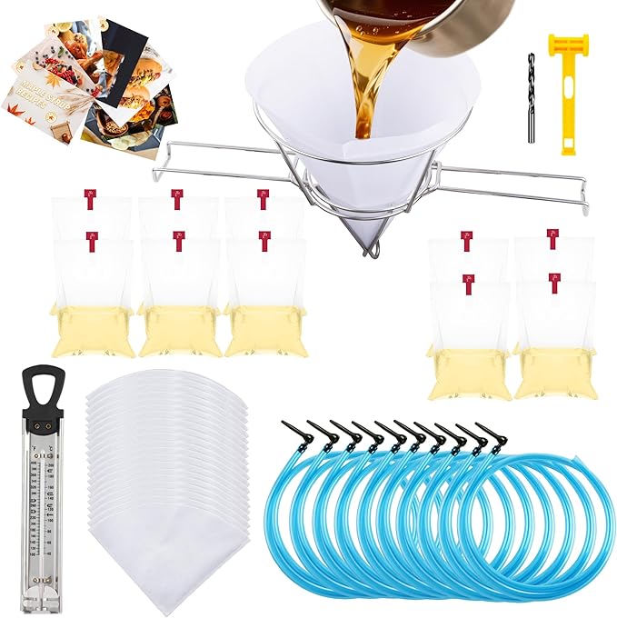 Maple Syrup Tree Tapping Kit with 8L Bags &amp Maple Syrup Cone Filter Holder Stand with Thermometer
