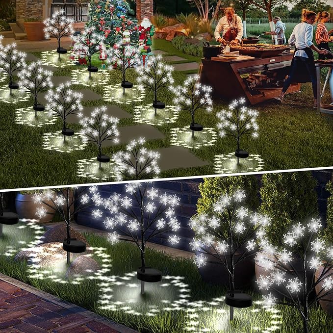 Upgrade Snowflake Solar Christmas Lights Outdoor - 2PACK 40LED Snowflake Pathway Lights for Outdoor Christmas DecorationsWaterproof Solar Garden Lights for Yard Xmas Party Decor(Cool White)