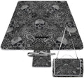 Gothic Skulls Damask Style Black White Waterproof Outdoor Picnic Blanket Sandproof Beach Mat for Camping Hiking Grass Travelling