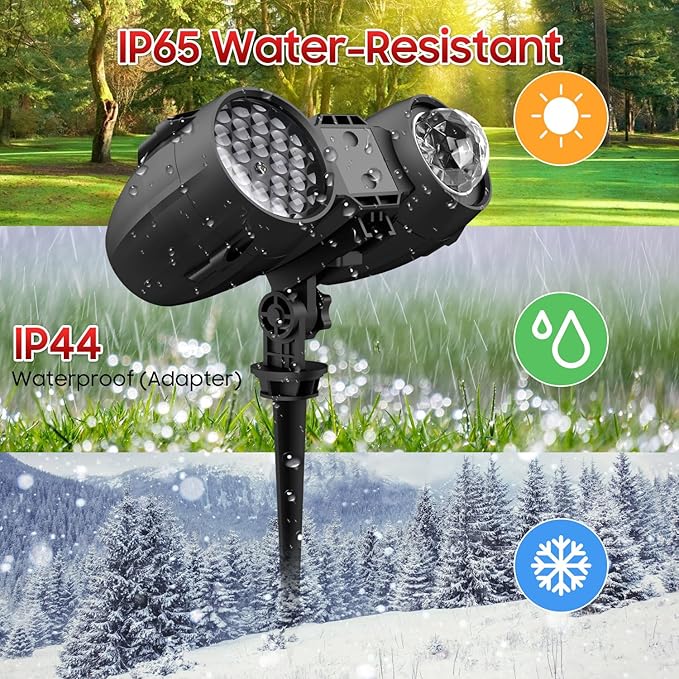 3-in-1 Christmas Projector Lights Outdoor Dynamic Snowflakes + Ocean Wave Water Pattern + Red/Green Laser Light Show IP65 Waterproof Remote Projector for Yard Holiday Decor