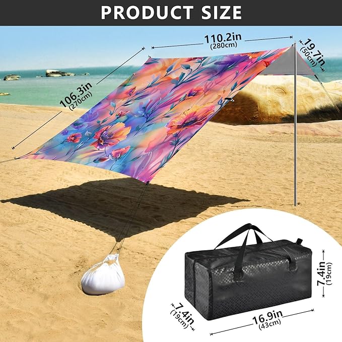 Beach Tent Sun Shelter Laser Flowers Lightweight &amp Easy Setup Beach Shade Canopy for Camping Fishing