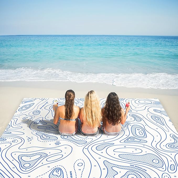 110''×118'' Oversized Beach Blanket for 4-8 Adults White Waterproof Sandproof Picnic Blanket Lightweight Foldable Sand Free Outdoor Mat w/ 4 Stakes &amp Portable Carry Bag for Travel Camping Hiki
